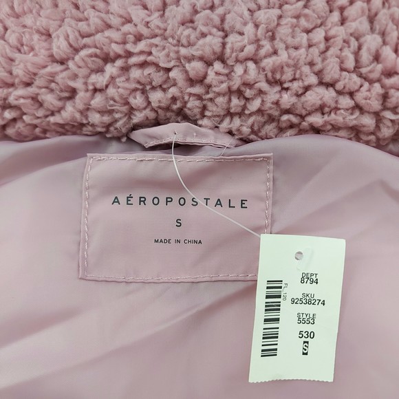 Aeropostale Puffer Vest Womens Small Mauve Insulated Winter Warmer Sherpa - Picture 11 of 12